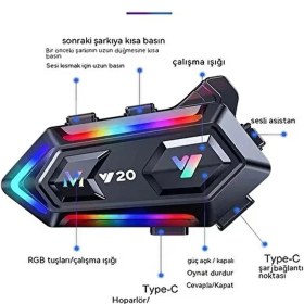 Resim LTG Nova Y20 Motor Kurye Kask Kulaklık Rgb Modlu Motosiklet Kulaklık 5.3 Interkom 