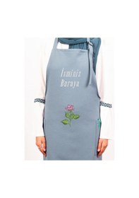 Resim Mutfak Önlüğü Kişiye Ve İsme Özel Nakışlı Mutfak Önlüğü Gül01 Farklı Renkler Mavi 