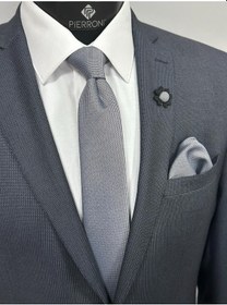 Resim Pierroni Gri Kravat Mendill Yaka Çiçeği Kombin Set Gri 