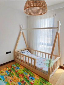 Resim Bir Başka Çocuk Kızılderili - 6*6 Ağaç - Çatı Ucu Beyaz Montessori Yatak 