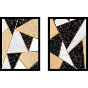 Resim Sarı Siyah Soyut İkili Çerçeveli Mdf Tablo Seti-172265 