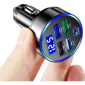 Resim Araba Şarjı Usb Tip C Muti 5 Limanlar Qc3.0 Cep Telefonu Hızlı Şarj Hızlı Black ' Beyaz 