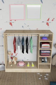 Resim QUZU HOME Montessori Çocuk Bebek Eğitici Açık Askılı Elbise Dolabı-gardırobu 