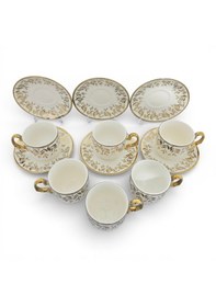 Resim Sudedi Home Gold Yaprak Desenli 6 Kişilik Türk Kahvesi Fincan Takımı Altın - Beyaz 