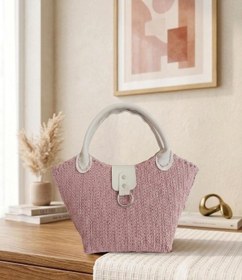 Resim İlke Çanta Dünyası Kelebek Cotton Makrome El Yapımı Kadın Çanta Şık Tasarım, Dayanıklı Örgü, Günlük Kullanım Pembe - Pudra 