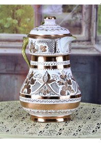 Resim Gül Çiçek Royal Kapaklı İşlemeli Bakır Sürahi 