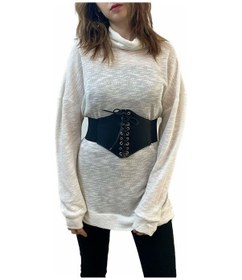 Resim Beyaz Merserize Yakası Dökümlü Salaş Triko Tunik Tasarım Hediye Büyük Beden Beyaz 