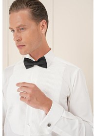 Resim Efor Slim Fit Duble Manşet Klasik Yaka Piliseli Beyaz Damatlık Smokin Gömlek Gk 732 Krem 