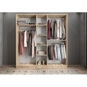 Resim Kristal 5 Kapaklı Dolap Gardırop Meşe - Ücretsiz Kurulum 
