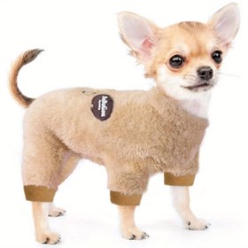 Resim Küçük Irklar için Rahat Termal Kadife Köpek Pijamaları - Tasma Halkalı Kışlık Isıtıcı Tulum, Çikolatalı, Yorki ve Kanca Köpekler için Yumuşak Bej Tulum (S-XXL Bedenler), Noel Köpek Pijamaları 