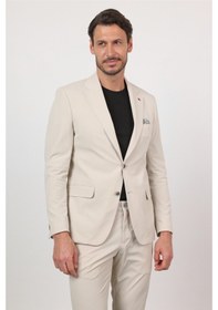 Resim İmza Kendinden Desenli Mono Yaka 6 Drop Slim Fit Takım Elbise 1001260162 Bej 