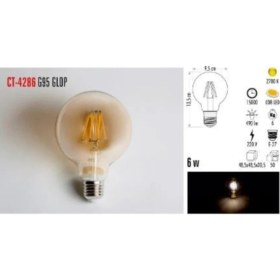 Resim Cata 2 Adet CT-4286 6W E27 Rustik LED Glop G95 Ampul Amber 