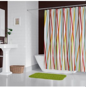 Resim Zethome Banyo Perdesi 6710 1x180x200, Perde Borusu Askı Aparatı Köşe Boru Beyaz Hediyeli, Duş Perdesi Seti Çok Renkli 