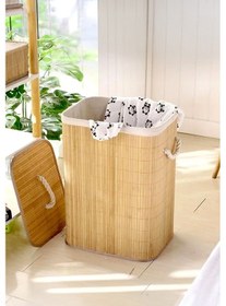Resim Katlanabilir Bambu Çamaşır Kirli Sepeti 41x31x50 Bej 