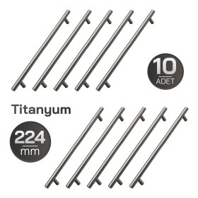 Resim Badem10 224 mm (10 Adet) Titanyum Renk Metal Mobilya Mutfak Dolap Çekmece Dolabı Kulbu Kulpu Kulpları 