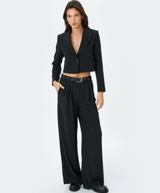 Resim Koton Kruvaze Çizgili Crop Blazer Ceket Siyah Çizgili 5sak50103uw Siyah Çizgili Siyah 