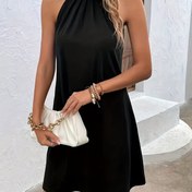 Resim Kadınlar için Kolsuz Payet Süslemeli Rahat Elbise - Mavi, Yuvarlak Yaka, Yazlık Tunik Kontrast Detaylı, Yetişkin, Rahat Kıyafet|Payet Süslemeli Elbise|Kolsuz Moda, Rahat Elbiseler 