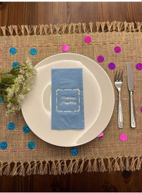 Resim Gümüş Yaldızlı Mavi Çerçeveli Mevlidimize Hoşgeldiniz Peçete 16 Adet 