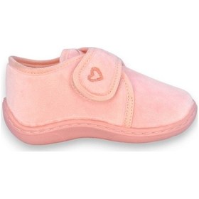 Resim Pembe Kalp Nakışlı Kız Çocuk Cırt Cırtlı Panduf-f-729 Pembe 