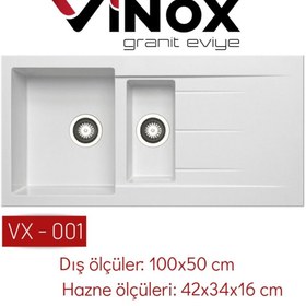 Resim Vinox Beyaz 1,5 Göz Granit Eviye 50x100 Cm Vx-001 