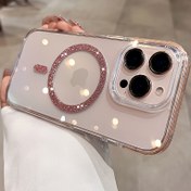 Resim Yüksek Kaliteli Şeffaf Glitterli Manyetik Emiş Hava Yastığı Kılıfı, Düşmeleri Önlemek İçin Tasarlanmış, for Iphone Modelleri 12'den 16 Pro Max Plus'e Kadar Kişisel Dokunuş ve Kablosuz Şarj Uyumuna Sahiptir, Yumuşak TPU Tampon ve Dayanıklı Akrilik Arka ile. 
