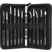 Resim Yaleker 12'li Antistatik Manyetik Olmayan Paslanmaz Çelik Pinçer Takımı Depolama Çantası İçerir 