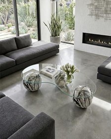 Resim Modern Orta Sehpa & Küre Sehpa & Top Sehpa & Şeffaf Fasulye Cam & Diana Mermer Desen 