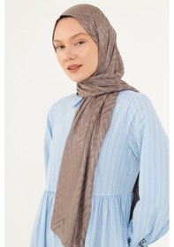 Resim Mirsoy Scarf Zikzak Desen Parlak Jakar Şal - Vizon Açık Vizon 