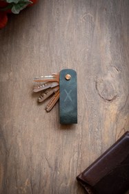Resim minimal X design Deri Anahtarlık Uzun 3-4 Anahtar Kapasiteli - Okyanus Yeşili - Minimalist Tasarım 