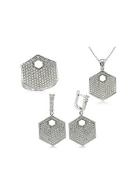 Resim Gümüş Zirkon Taşlı Altıgen Bayan Set St0470516 Gümüş 