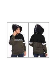 Resim Toontoy Kids Toontoy Erkek Çocuk Relax Fit Kapüşonlu Cepli Renk Bloklu Baskılı Sweatshirt - 2 İplik Haki 