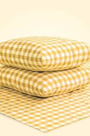 Resim AfgTech Piknik Seti 170x170cm Piti Kareli Piknik Örtüsü, 40x40cm 2 Adet Minder Sarı 