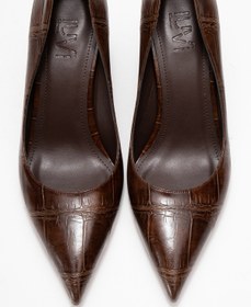 Resim LuviShoes PUERA Açık Kahverengi Baskı Sivri Burunlu Kadın Dolgu Topuklu Ayakkabı 