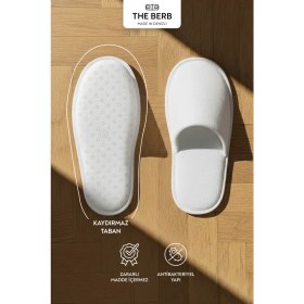 Resim The Berb | 10 Çift | Niki Kadife Tek Kullanımlık Premium Otel&spa Terliği | Kaydırmaz Tabanlı | Beyaz 