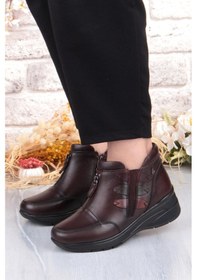 Resim Pepita Z014 Rahat Esnek Kaymaz Taban Yumuşak Hakiki Deri Kadın Bot Kahve 