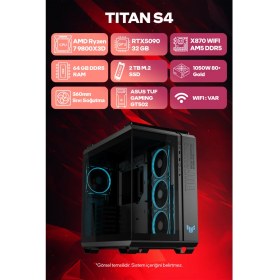 Resim Game Garaj Titan S4 Amd Ryzen 7 9800X3D 64GB Ram 2tb SSD RTX5090 360MM Sıvı Soğutma Freedos Oyuncu Tavsiye Sistem 