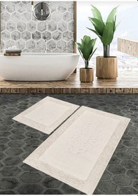 Resim Special 2'li Osmanlı Desen Pamuklu Klozet Takımı Krem Pamuk 60 x 100 / 50 x 60 CM Krem 