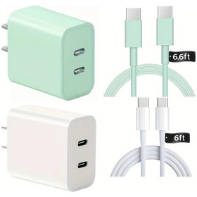 Resim Çift Bağlantı Noktalı 20w Hızlı Şarj Bloğu, İphone Uyumlu16 15 Serisi, Ipad, Samsung Uyumlu 2set White Green Amerika Birleşik Devletleri ' Beyaz 