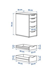 Resim 5 Çekmeceli Ofis-Makyaj-Eşya Düzenleyici MeridyenDukkan Keson,Keson Beyaz Renk IKEA 36x70 Cm Ebat 