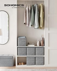 Resim SONGMICS Saklama Kutusu, 6'lı Set, Saplı Dokusuz Kumaş Düzenleme Kutuları, Kutu Saklama, 26 x 26 x 28 cm, Küp Raf, Katlanır Kutu, Kıyafet Saklama için, Gri Alacalı RFB026G01 