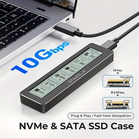 Resim NVMe ve SATA SSD Kılıfı - Dijital Ekran, Alüminyum, Tüm M.2 Katı Hal Sürücülerine Uygun, Akıllı İzleme, Gerçek Zamanlı Veri, Tak ve Çalıştır, Hızlı Isı Dağılımı, Oyun Konsolları için Yükseltilmiş Depolama, Taşınabilir Sabit Disk Kılıfı 