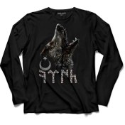 Resim Kendim Seçtim Tsk Göktürkçe Eski Türk Bozkurt Wolf Kurt Hilal Uzun Kollu Tişört Baskılı Çocuk T-Shirt 