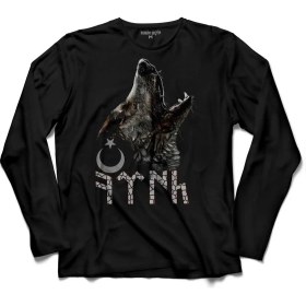 Resim Kendim Seçtim Tsk Göktürkçe Eski Türk Bozkurt Wolf Kurt Hilal Uzun Kollu Tişört Baskılı Çocuk T-Shirt 