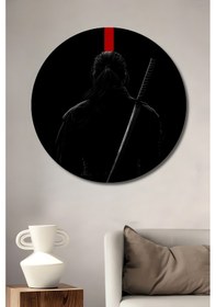 Resim Samuray Kılıcı Ve Kırmızı Işık Soyut Sanat Dekoratif Ahşap Tablo Yuvarlak Duvar Tablosu--4191--- 30 X 30 