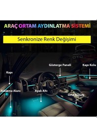 Resim 18 Parça Araç İçi Rgb Kayar Led Aydınlatma Torpido, Ayak Altı, Kapı Kenarı Ve Kapı Kolu Ambiyans Işık Seti 