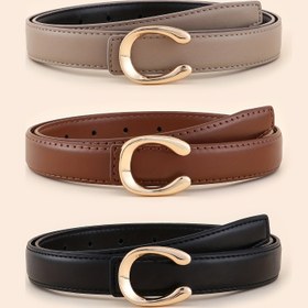 Resim Kadın Moda Kemer - Şık Altın Tonlu Toka, Ceketler, Elbiseler, Gömlekler ve Takımlar için Çok Yönlü, Tekstil Malzemeler Olmadan, Günlük veya Resmi Durumlar için Mükemmel, Şık Durumlar|Zarif Tasarım|Kemer, Şık Kemer 