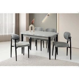Resim Ortadan Açılır Büyüyen 90x160cm Gri Ahşap Salon Yemek Masa Sandalye Takımı 4 Siesta Sandalyeli Gri 