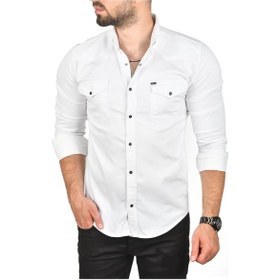 Resim Deepsea Erkek Beyaz Slim Fit Pamuklu Cepli Kot Gömlek Çıtçıtlı Uzun Kollu Spor Gömlek 2502503 Beyaz 