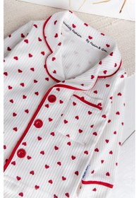 Resim Minik Kap Desenli Düğmeli Pamuk Kız Bebek Pijama Takımı Krem 