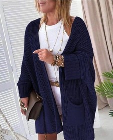 Resim Defymoda Oversize Kalıp Cepli Salaş Triko Hırka Laci Lacivert 